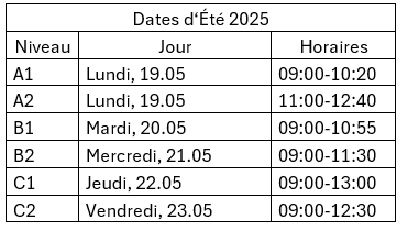 Dates d'Été 2025