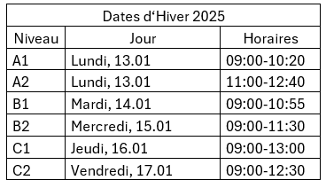 Dates d'Hiver 2025